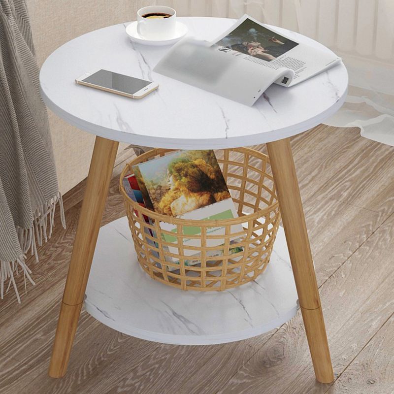 Scandinavian Round End Table Wood Tripod Sofa Side Table with Storage