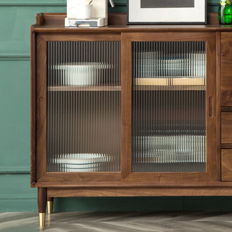 Modern Glass Doors Solid Wood Sideboard Cabinet with Cabinets and Drawers