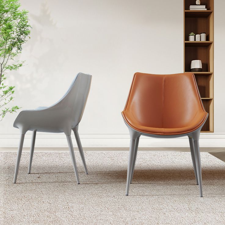 Minimalist Style Leather Dining Arm Chairs Solid Back Upholstered Chairs (Set of 2)