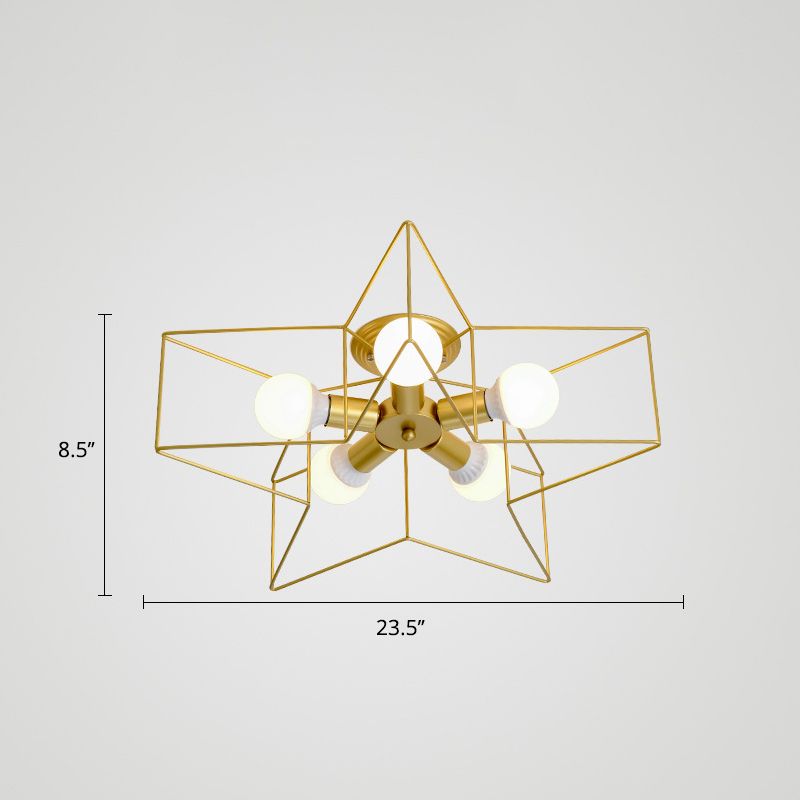 Camera da letto a forma di stella Semifulta lampada a montaggio Vintage Metal 5 Bulbs Light Aipide