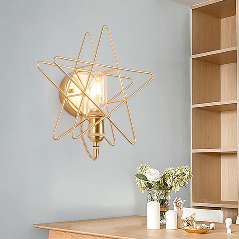 Lámpara de pared de metal con estrella en estrella estilo loft estilo 1 bulbo de la pared del dormitorio en negro/dorado