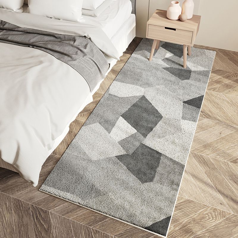 Grey Geometric Pattern Area Rug Polyester Modern Area Carpet Non-Slip Backing Rug for Bedroom