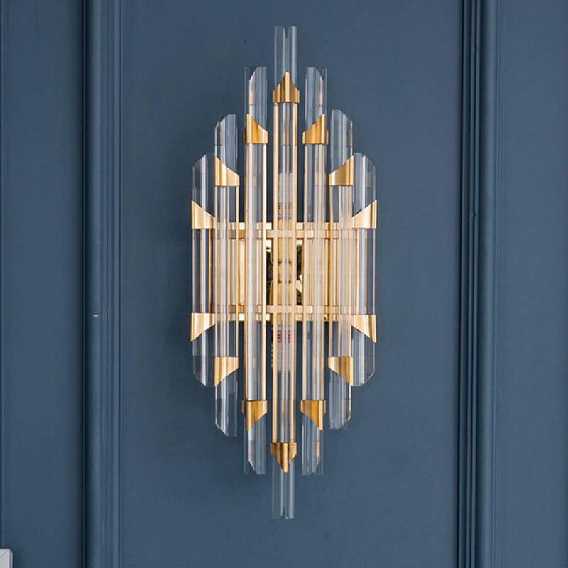 Geometric Shape Crystal Wall Lighting Modern Style 2-Lights Wall Mounted Light in Gold