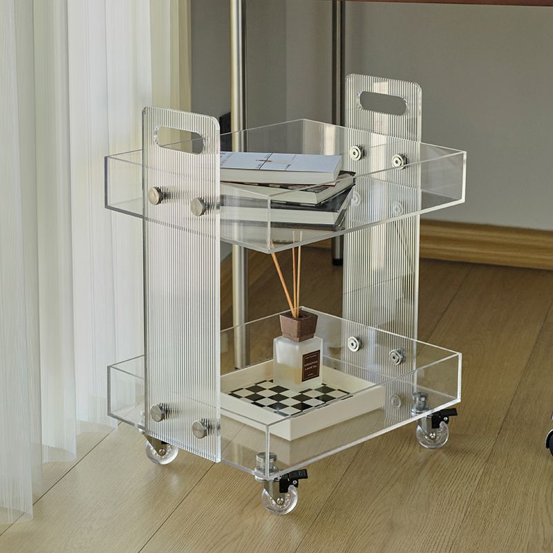 Modern Plastic Rectangular End Table Double Tier Corner Table with Storage