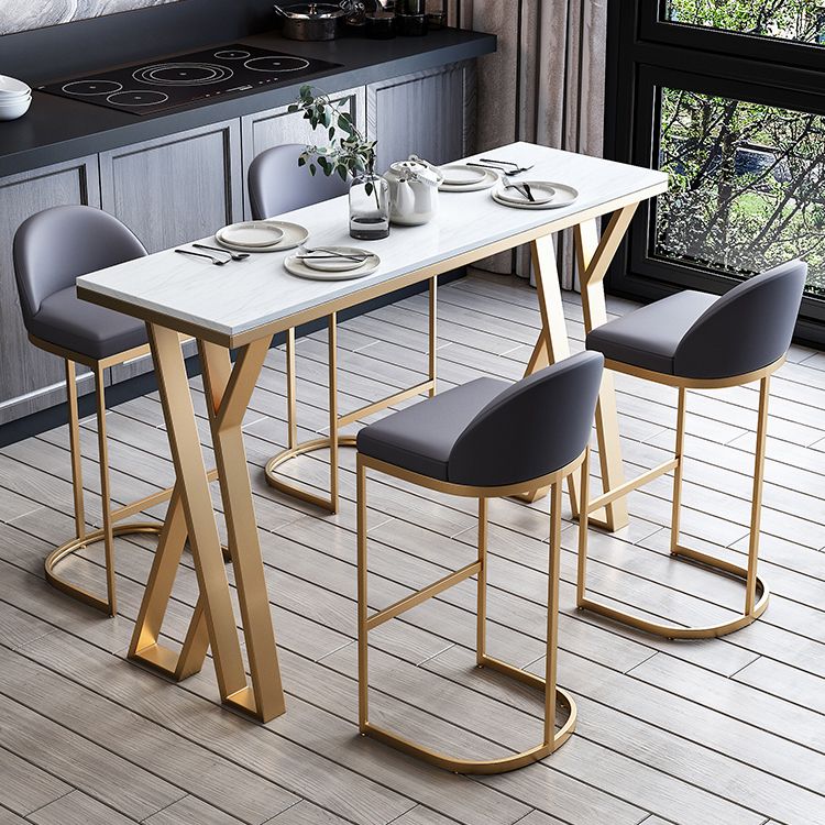 White Stone Bar Table Set 1/5 Pcs Gold Metal Base Bar Table and Stools