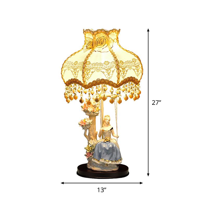 Lámpara de noche de nocturno pastoral romántico 1 Luz de mesa de dormitorio de bulbo en beige con diseño de figuras de cerámica