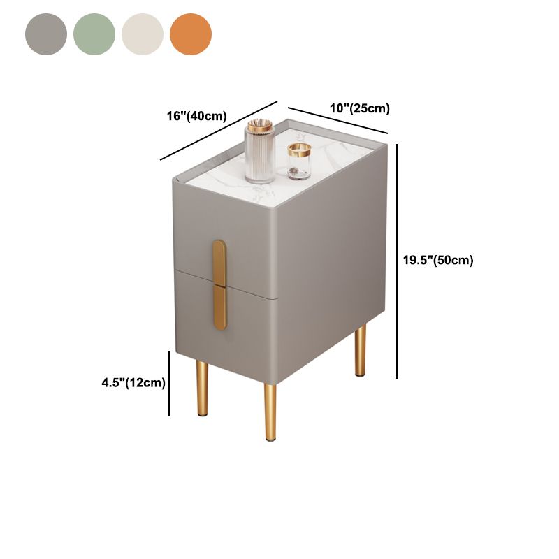 Glam Stone Rectangular Top Night Table 4 Legs Nightstand with 2 Drawers