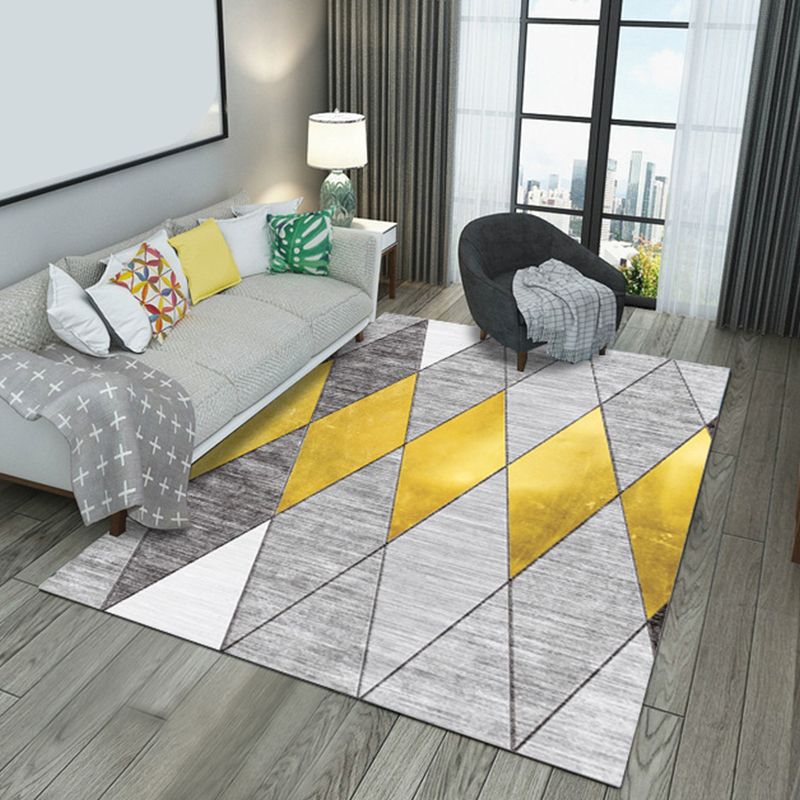 Modern Geometric Patchwork Rug Multi-Colored Polyester Carpet Non-Slip Backing Pet Friendly Machine Washable Rug for Lounge