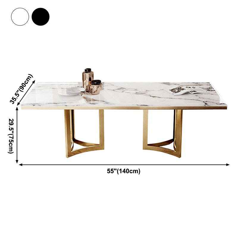 Metal Traditional Luxury Rectangle Table Sintered Stone Top Table for Dining Room