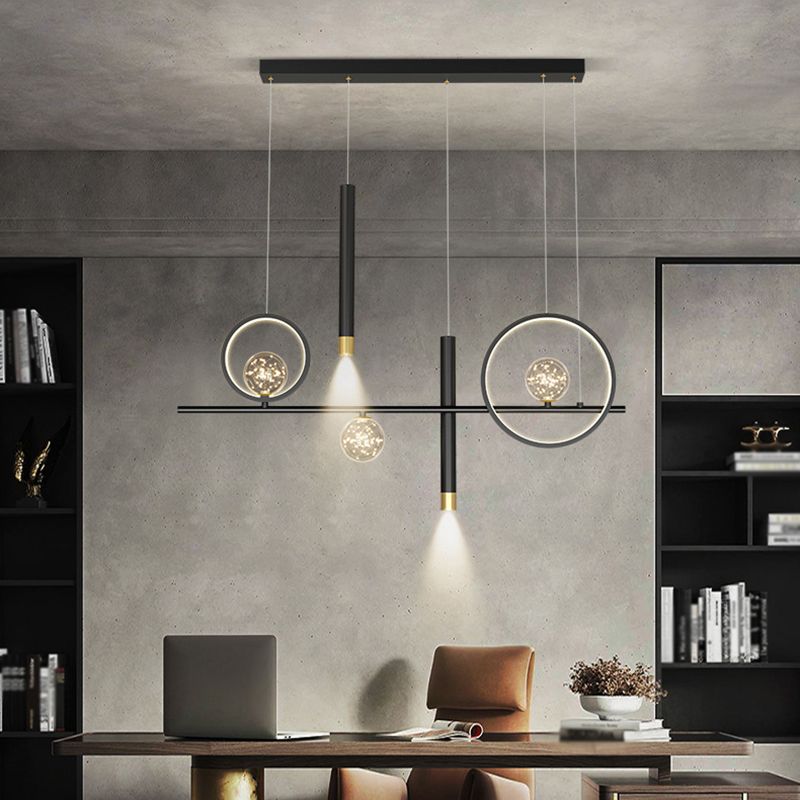 Luce a sospensione dell'isola a led nera nella moderna luce a sospensione lineare in alluminio in alluminio con ombra silicone