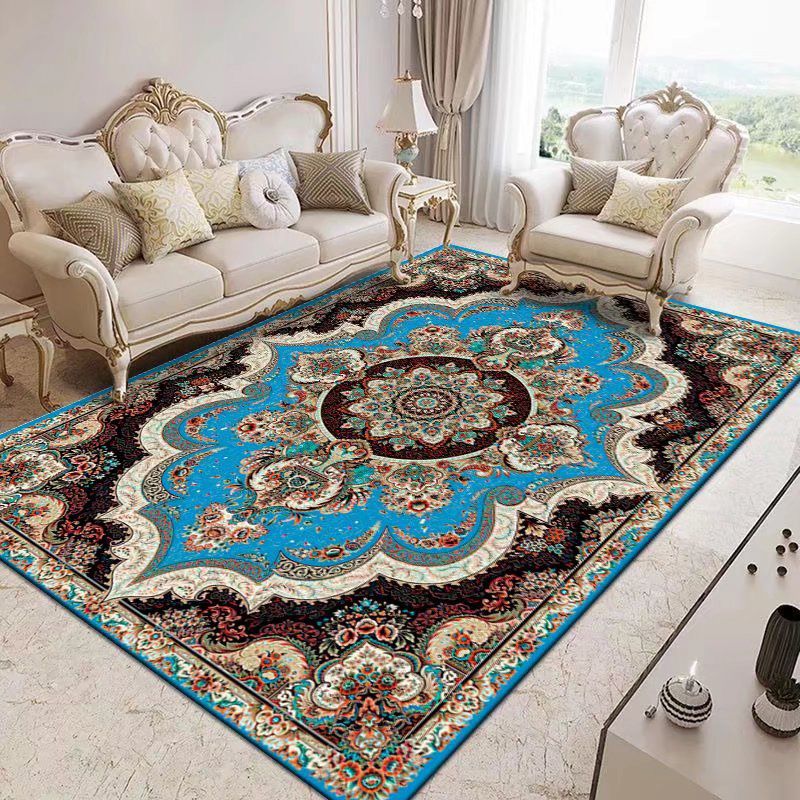 Traditonal Brown Rug Polyester Graphic Pattern Area Rug Stain Resistant Carpet for Home Decor
