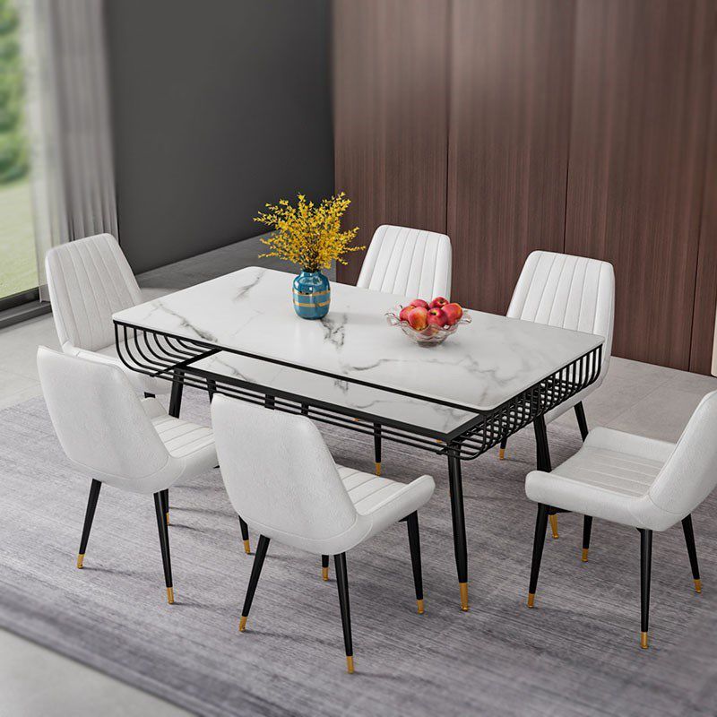 Metal and Slate Table Modern Minimalist Storage Rectangular Dining Table