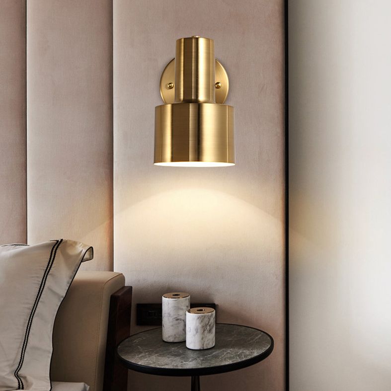 Cylinder Bathroom Wall Light Fixture Metal Modern Style Wall Light Sconce in Gold