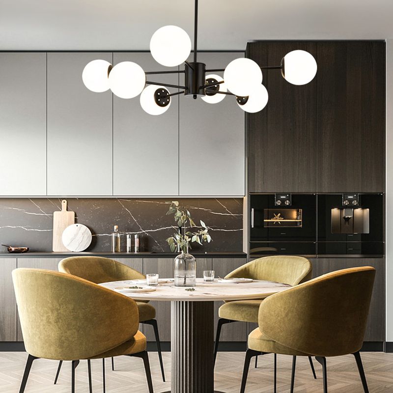 White Glass Modern Pendant Light Sputnik Global Ceiling Light for Living Room