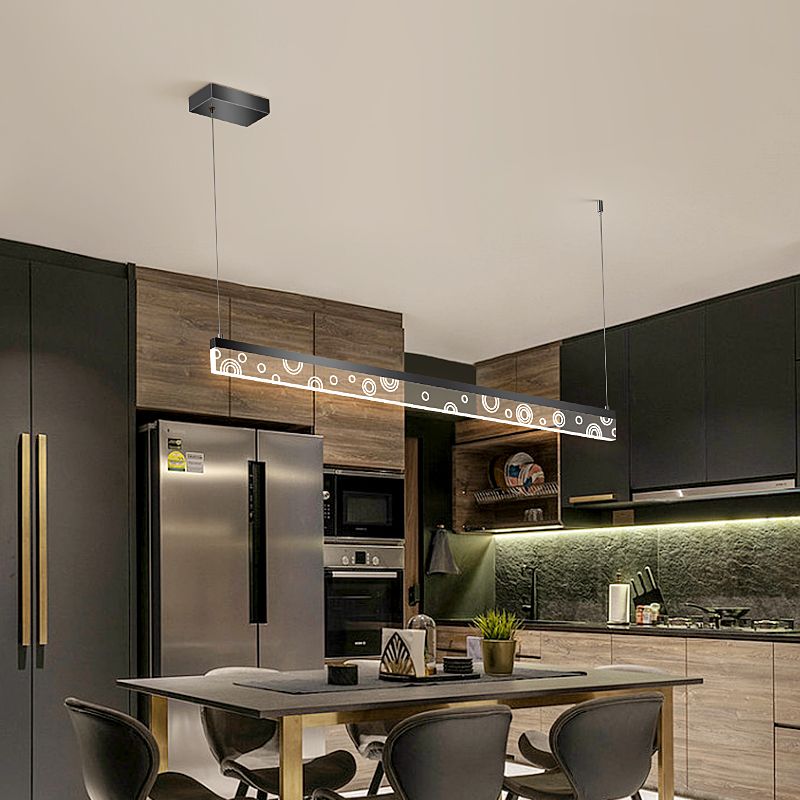 Idée d'éclairage d'île de forme linéaire Pendentif en île en métal moderne 1-Light en noir