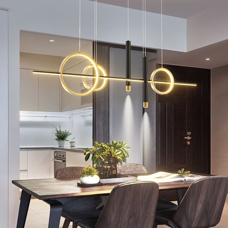 Modern Luxury LED Linear Island Pendant Light Wrought Iron Indoor Hanging Lamp with Silicone Shade