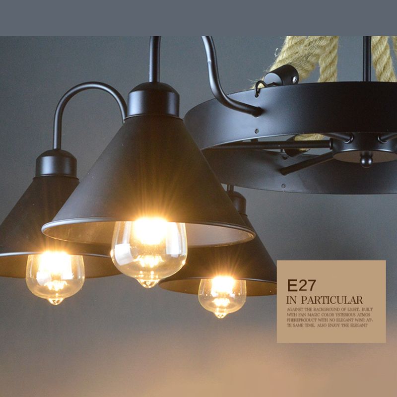 Black Cone lampadario a sospensione a sospensione Light Loft Rope Restaurant Lampone Aione l'illuminazione
