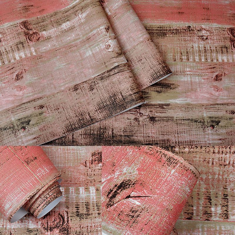 Vintage Non-Pasted Wall Covering Pastel Red Beachwood Wallpaper Roll, 33'L x 20.5"W