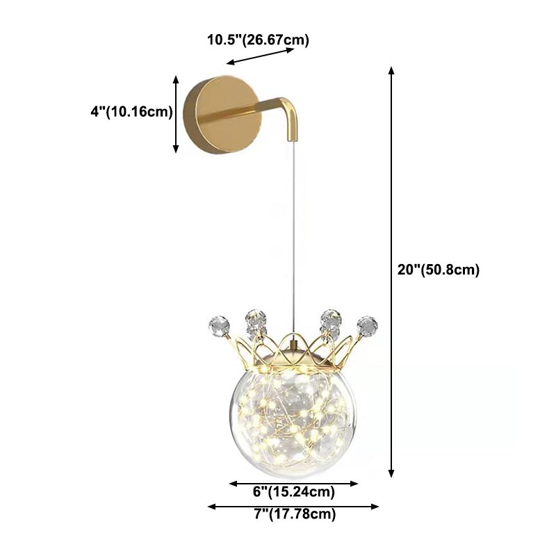 Modern Style Gold Wall Light Crown Shape Wall Sconce with Crystal for Bedroom