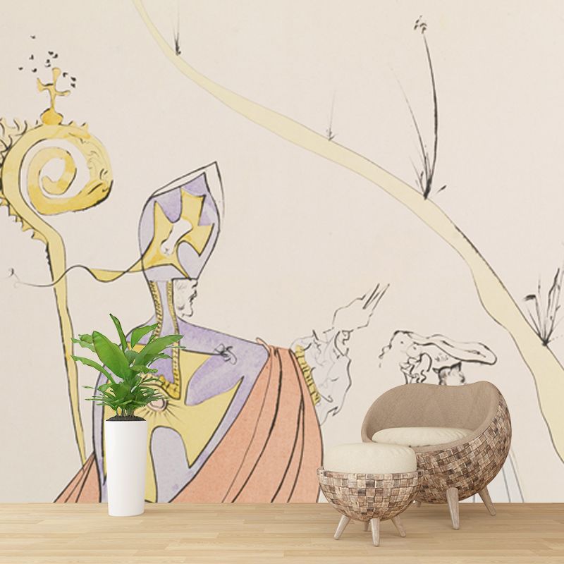 Religious Crown Ceremony Mural Surrealism Non-Woven Cloth Wall Covering in Pink for Home