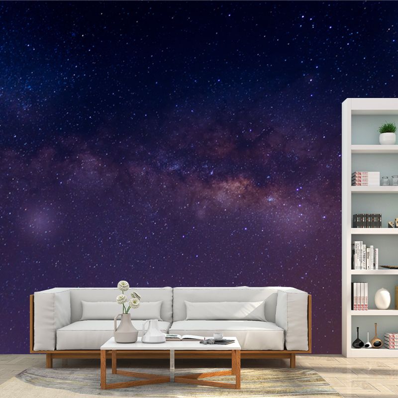 Modern Galaxies Wallpaper Mural Non-Woven Washable Purple-Blue Wall Decor for Bedroom