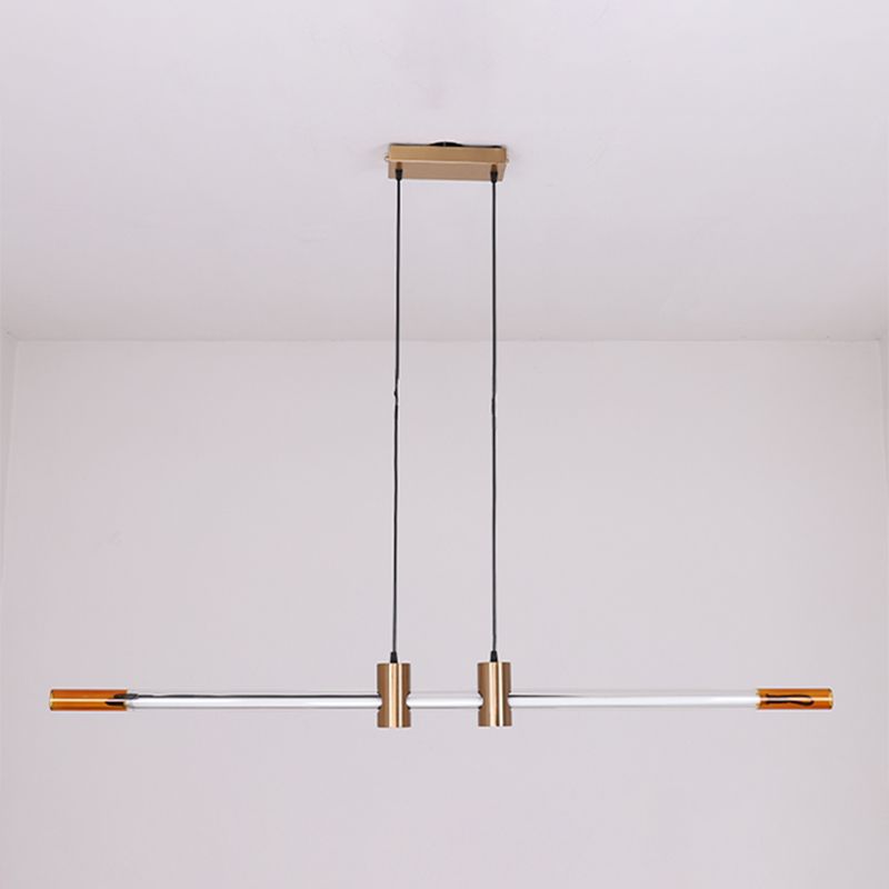 Lámpara de la isla de metal dorado moderna luz colgante de restaurante lineal de 1 luz con sombra de vidrio