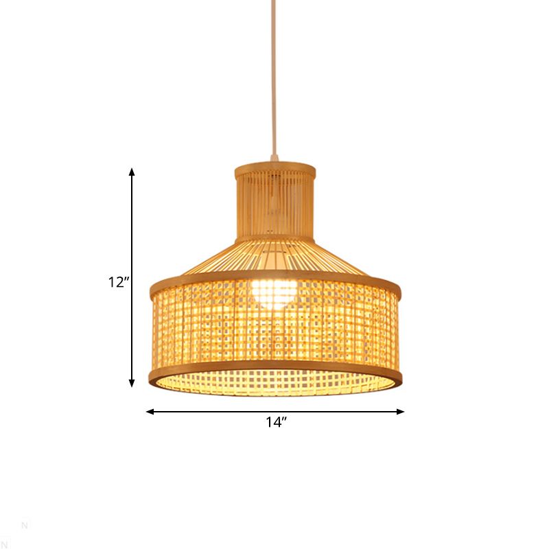 Lámpara colgante en forma de granero Bambú de estilo contemporáneo 1 Cabeza de techo beige en beige