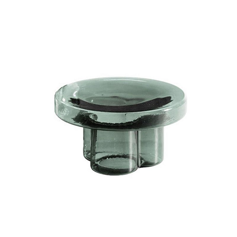Modern Glass Coffee Table with Round Top and One Foot for Living Room
