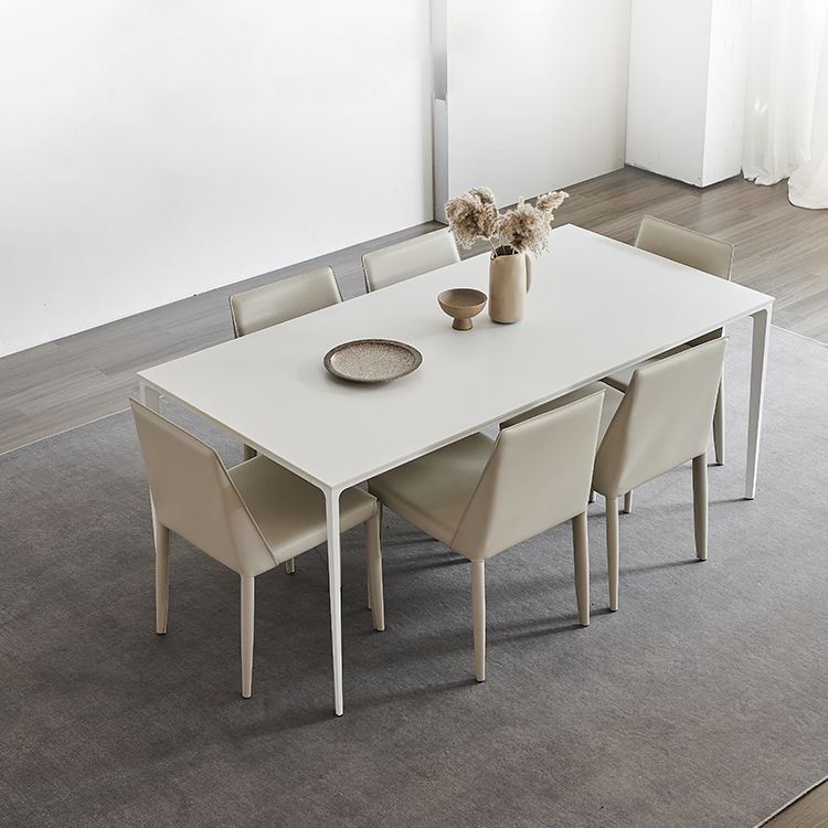 Modern Sintered Stone Table Set of 5/7 with Rectangle Table Dining Set with White Chairs