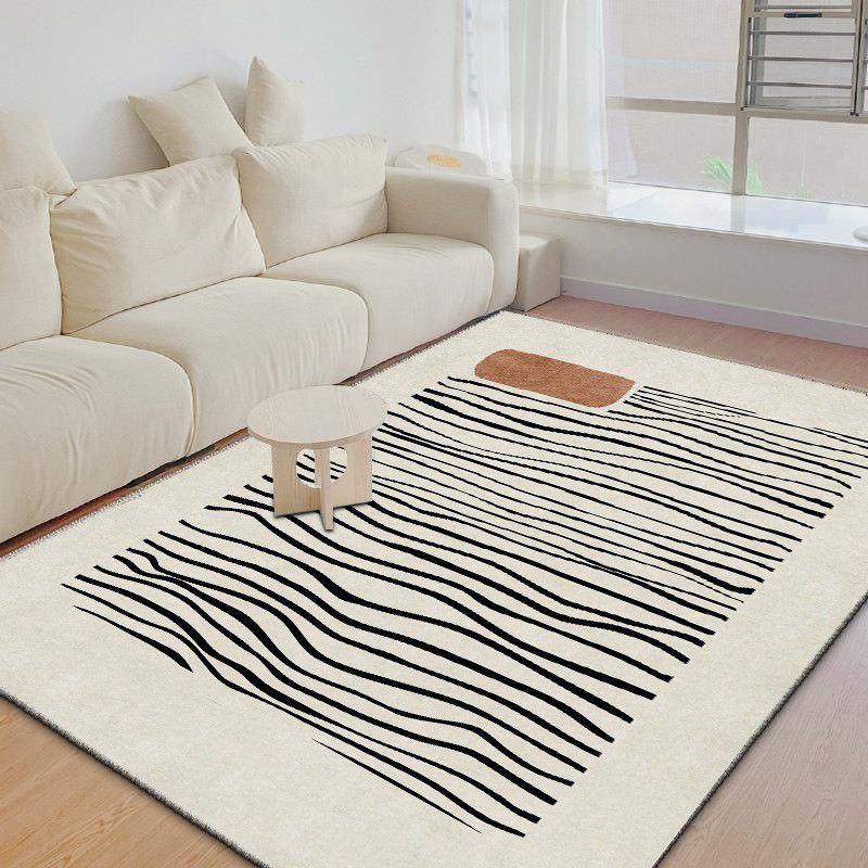 Beige Modern Rug Polyester Line Indoor Rug Washable Rug for Home Decor