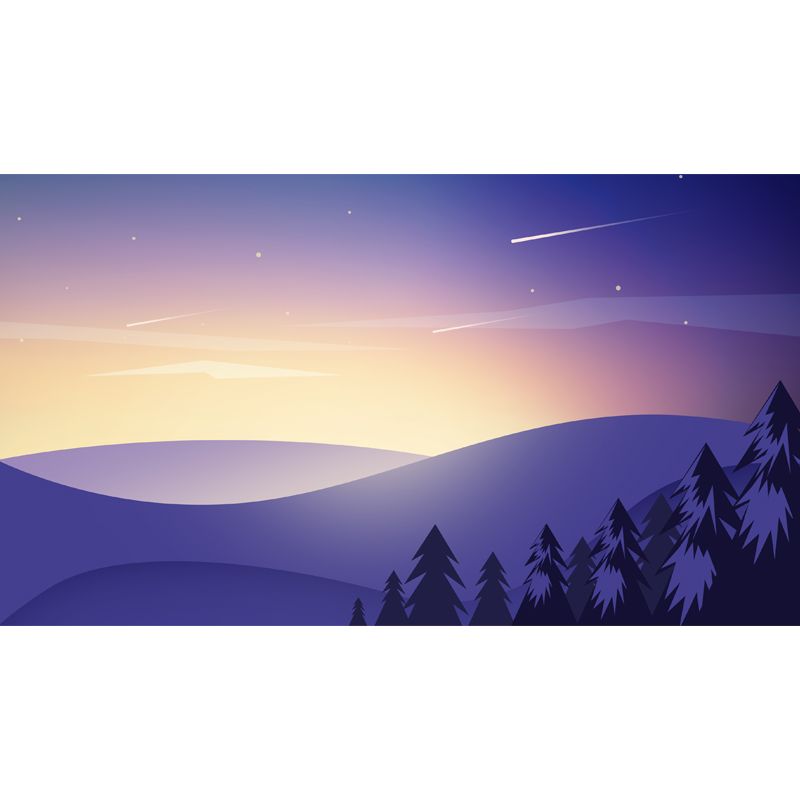 Purple Night Mountain Scenery Mural Stain Resistant Wall Art for Living Room, Personalized Size