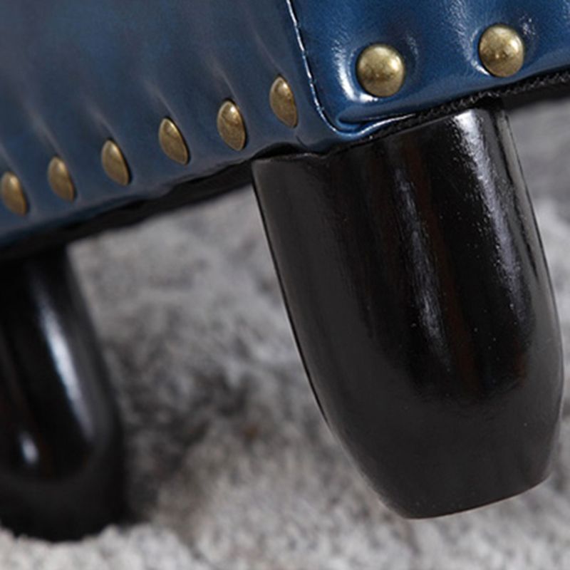 Modern Rectangle Pouf Ottoman Faux Leather Chair Ottoman With Nailhead Trim