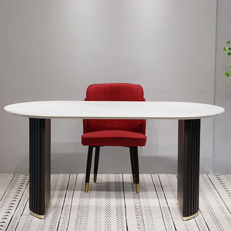 Oval Stone Dining Table Luxury Double Pedestal Table for Dining Room