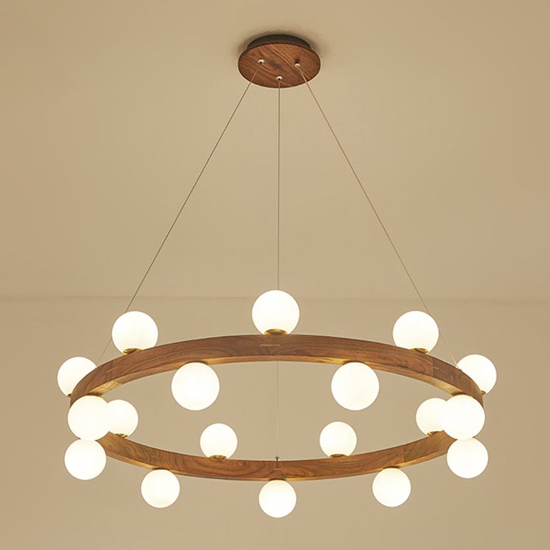 Brown Chandelier Light Fixtures Modern Multi-Head Hanging Lamps with White Glass Shade