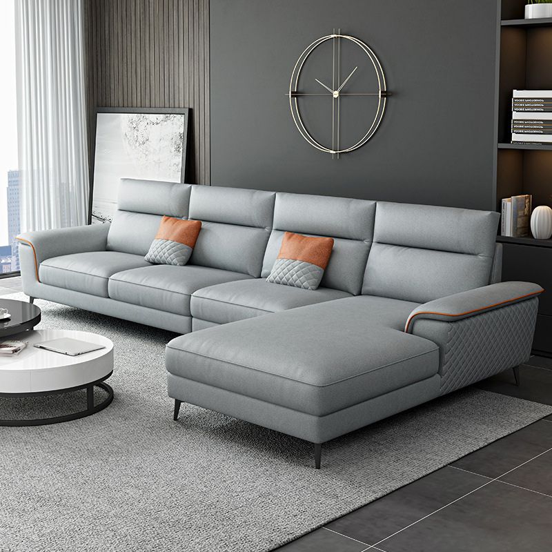 Modern Pillow Top Arm Sofa 4-Seater Faux Leather Sofa with Chaise