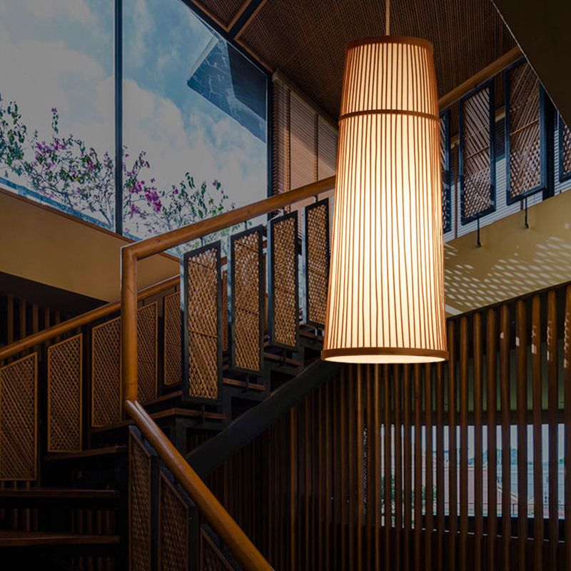 Verjüngter Bambus Schatten Anhänger Leuchte Landschaftsstil 1 leichte beige hängende Lampe für das Restaurant