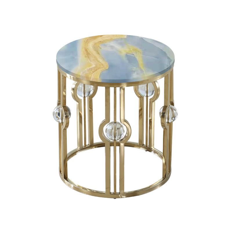 Glam Round Sofa Side Accent Table with Drum Base for Living Room