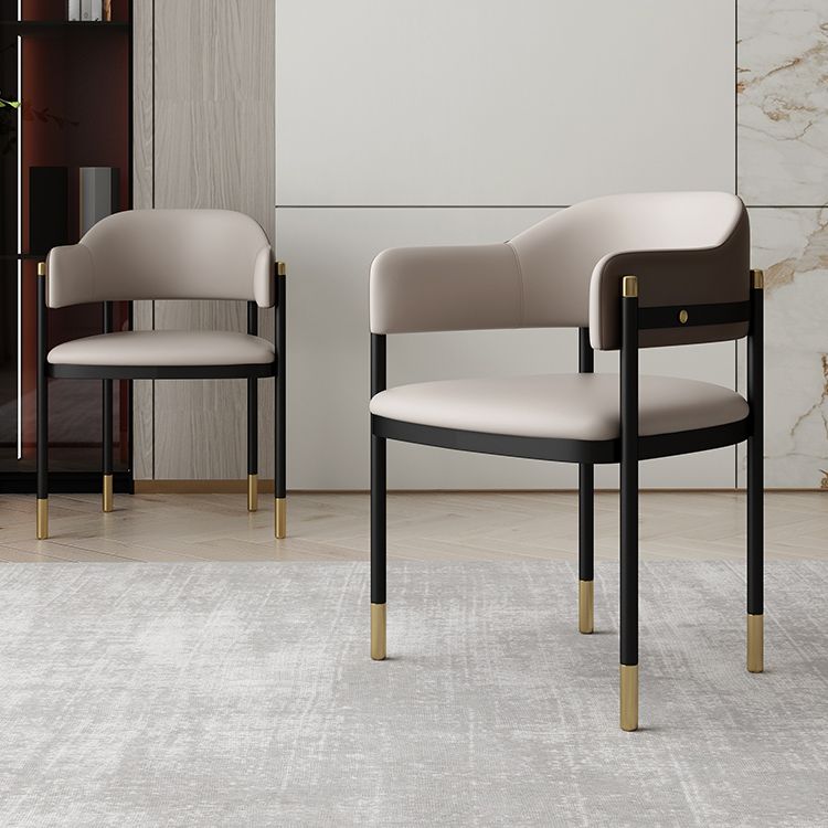 Modern Open Back Arm Chair Metal and Faux Leather Dining Chair