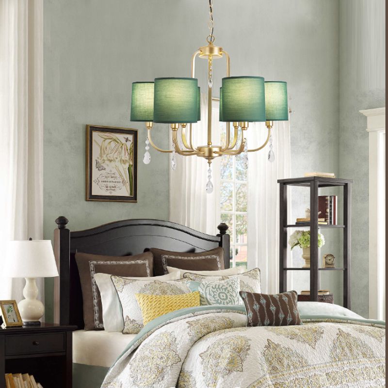 6-Light Chandelier Lighting Fixtures American Style Cylinder Suspension Light with Fabric Shade