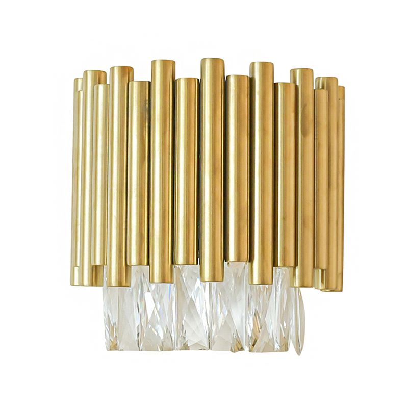 Clear Faceted Crystal Wall Mounted Lighting Modernist 1 Light Brass Wall Light for Living Room