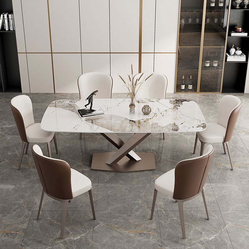 Metal Mesa de comedor de piedra sinterizada de metal tradicional de lujo para cocina y comedor
