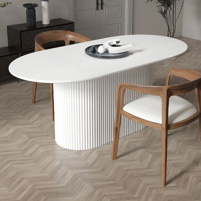 Mesa de comedor ovalado contemporánea de la base de madera sólida con base de pedestal