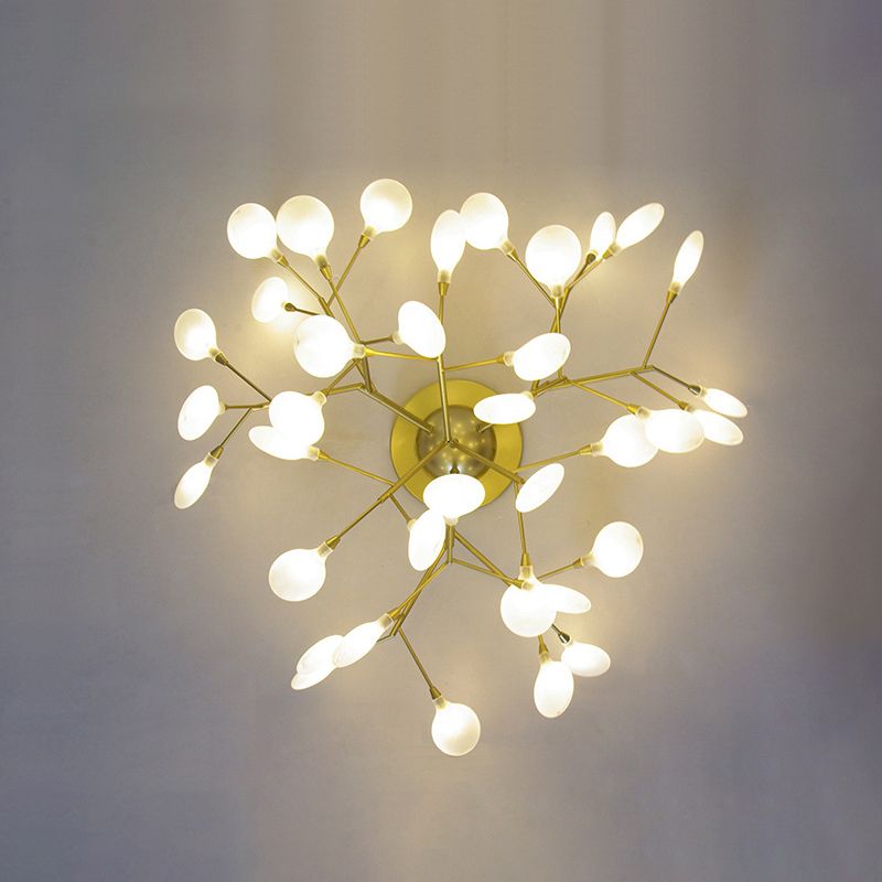 Tree Branch Living Room LED Semi Flush Metallic Postmodern Ceiling Mount Chandelier