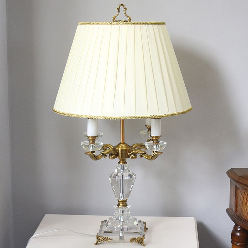 Minimalistische 4-head nachtkastje lamp Beige vat nachttafelverlichting met helder K9-kristal