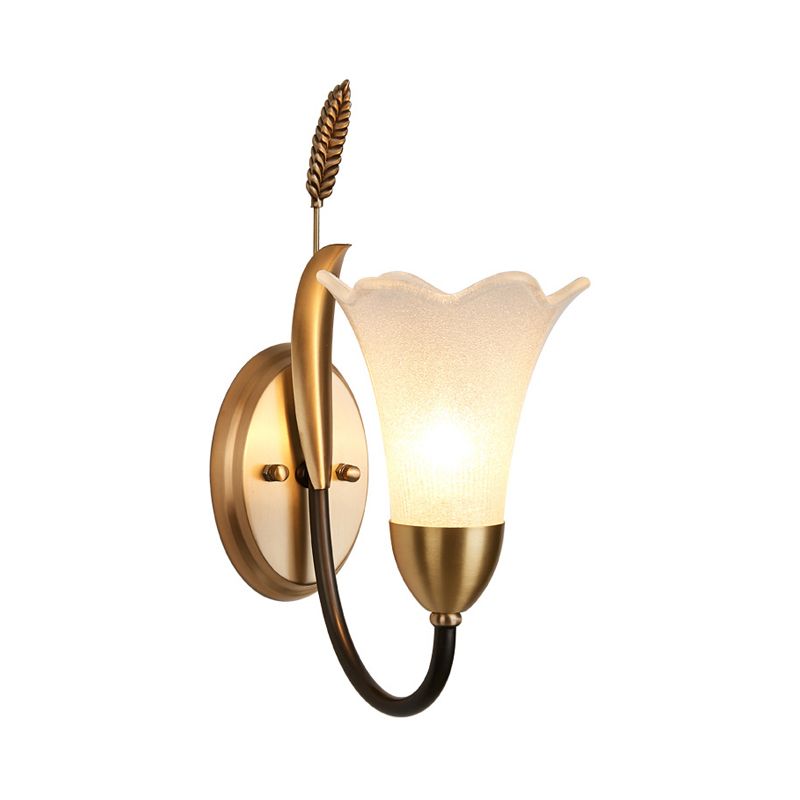 Opal Glass Petal Wall Sconce Fixture Lodge Stylish 1/2-Light Living Room Wall Lamp in Brass