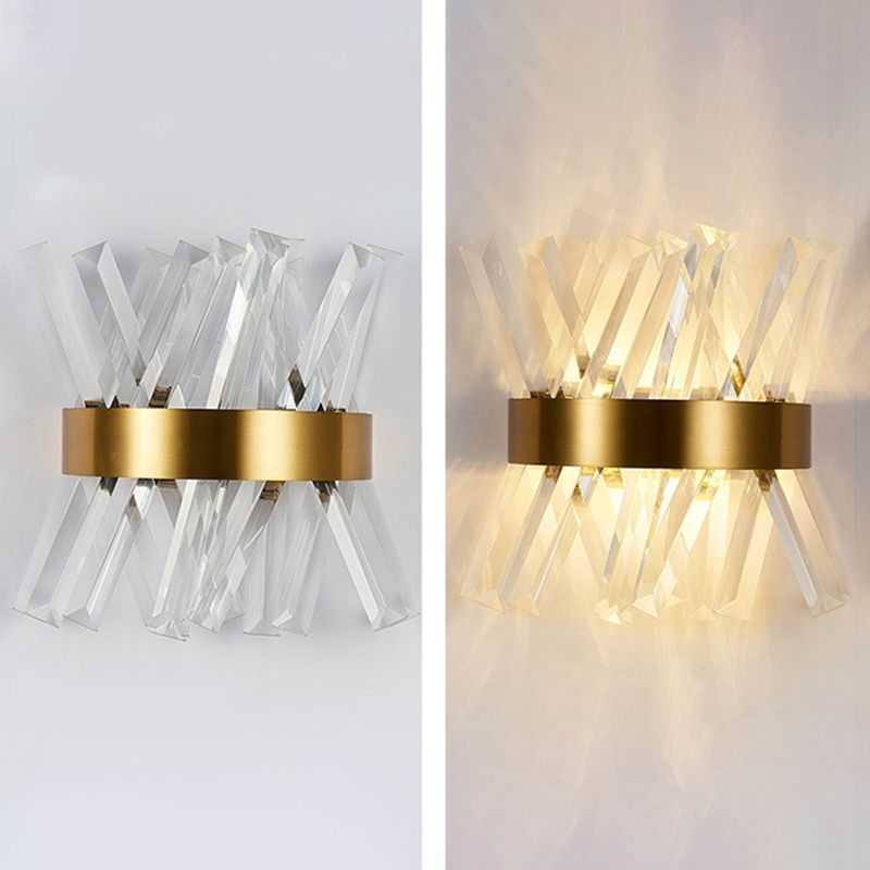 Luz de columna Luz de columna Modern Style Crystal 2 luces de pared Iluminación en oro y negro
