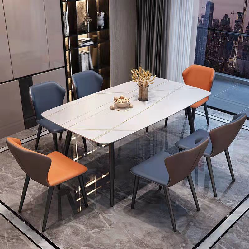 Rectangle Stone Industrial Table Standard Height Dining Room Table with 4 Legs