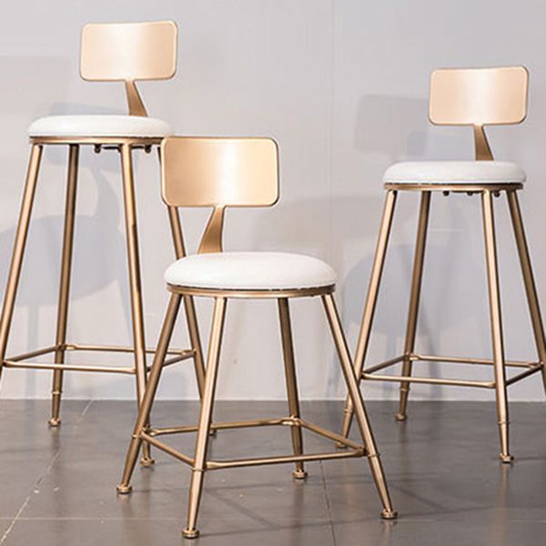 Scandinavian Coffee Shop Counter Stools Footrest Metal Backrest Gold Frame Bar Stool
