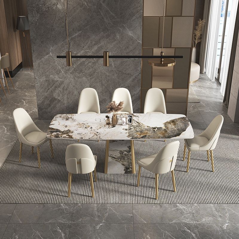 Contemporary Stone Dining Table Rectangle Table with Pedestal Base