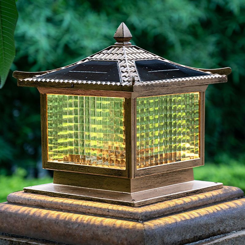 Rectangular Shape Metal Solar Pillar Lamp Modern-Style 1 Light Outdoor Waterproof Light
